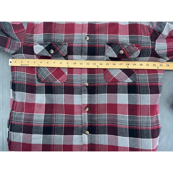 Wrangler Authentics Jacket Mens Large Red Gray Plaid Hooded Flannel Lined Shirt - Picture 10 of 11